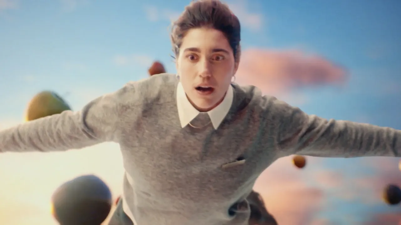 A man flying through the sky, mid reaction